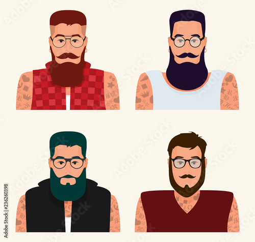Flat cartoon hipster character set, vector illustration