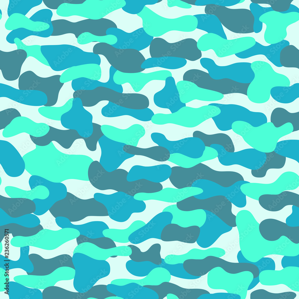 Fototapeta premium Сamouflage vector texture. Seamless pattern in turquoise and mint color. Can be used as print on clothes, cover, wrapping paper, design of banners. EPS10.