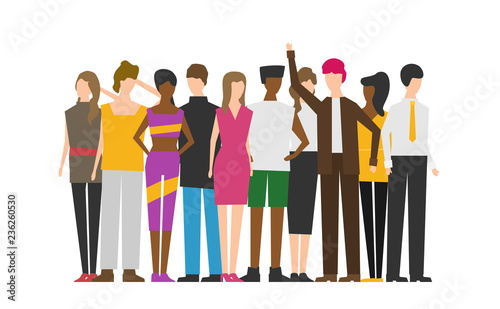 Flat illustration of society members with a large group of men and women