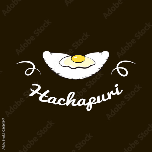 Vector logo template for georgian cafe or restaurant in hand drawn style. Illustration of hachapuri. EPS10. Local food emblem. Cuisine logotype.