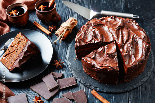 chocolate Cake decorated with Chocolate Ganache