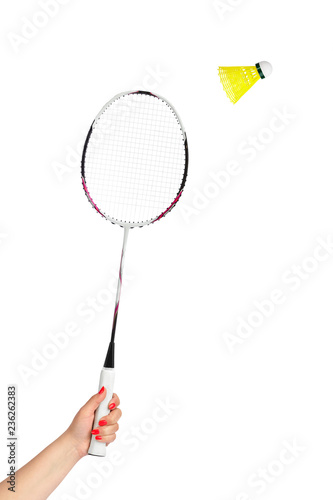 Hand with badminton racket and shuttlecock © Nikolai Sorokin