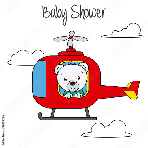 Bear in helicopter. Baby shower card