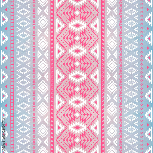Seamless geometric pattern. Watercolor texture. Pink and blue gradient. Vector illustration.