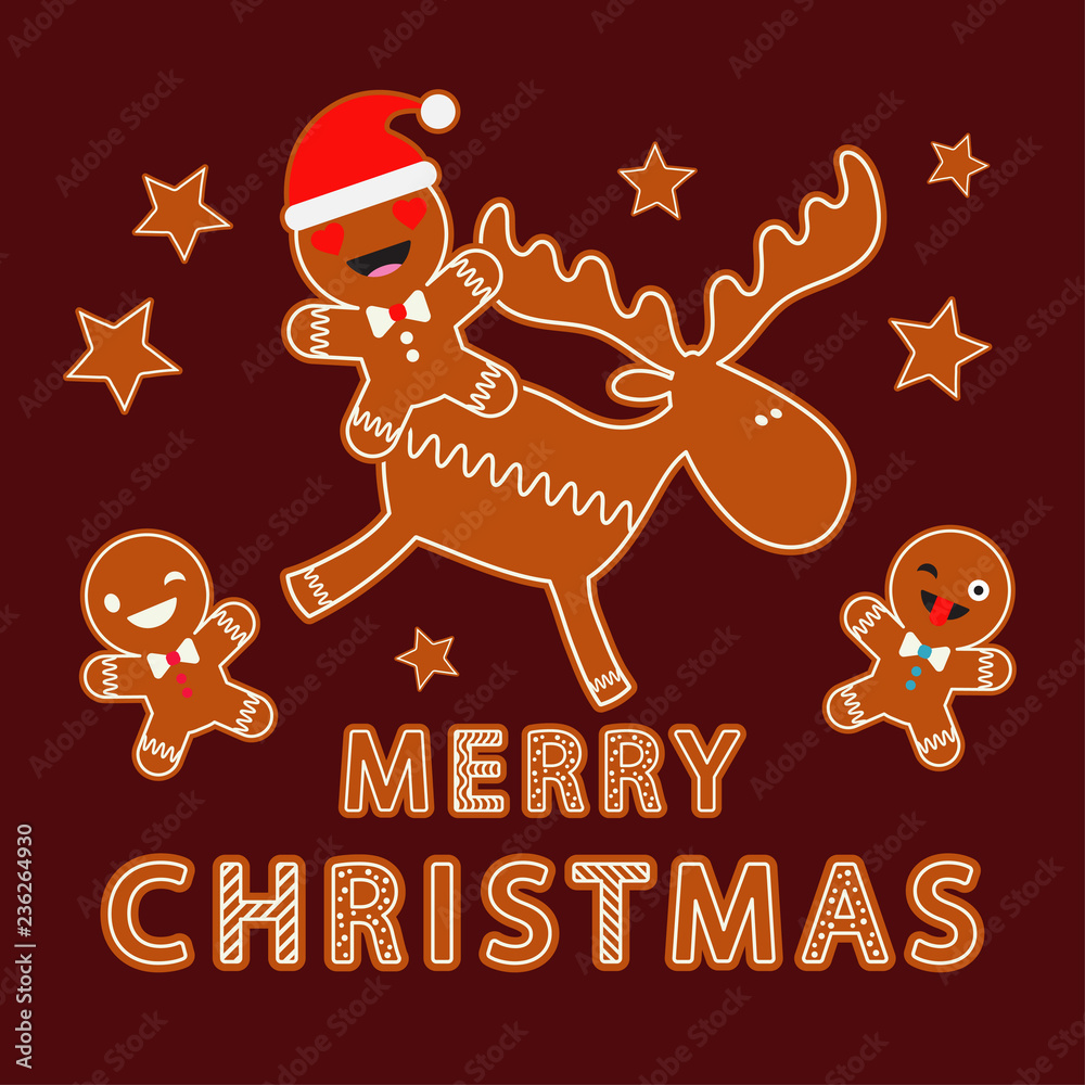 Gingerbread on a brown background. Christmas gingerman. Cute cartoon. Can be used for wallpaper, textile, invitation card, wrapping, web page background. Gingerbread on a brown background. Christmas gingerman. Cute cartoon. Can be used for wallpaper, textile, invitation card, wrapping, web page background.