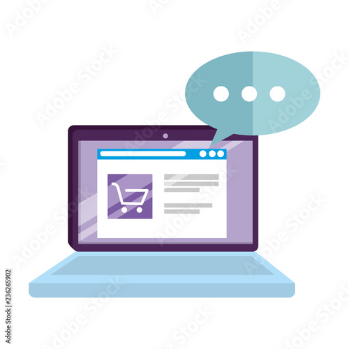 laptop with speech bubble and ecommerce