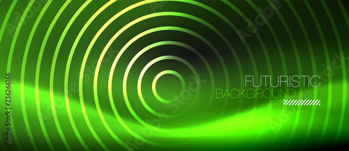 Dark abstract background with glowing neon circles