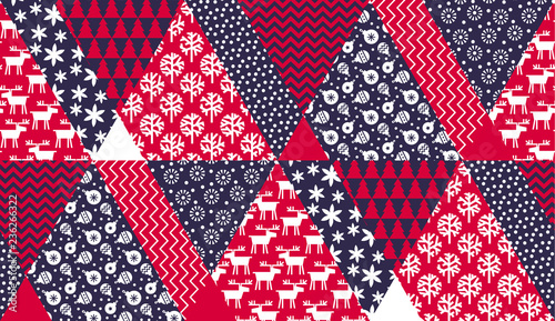 blue and red Christmas naive seamless pattern