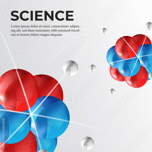 science poster 3D ball red and blue Molecules for laboratory. vector illustration.