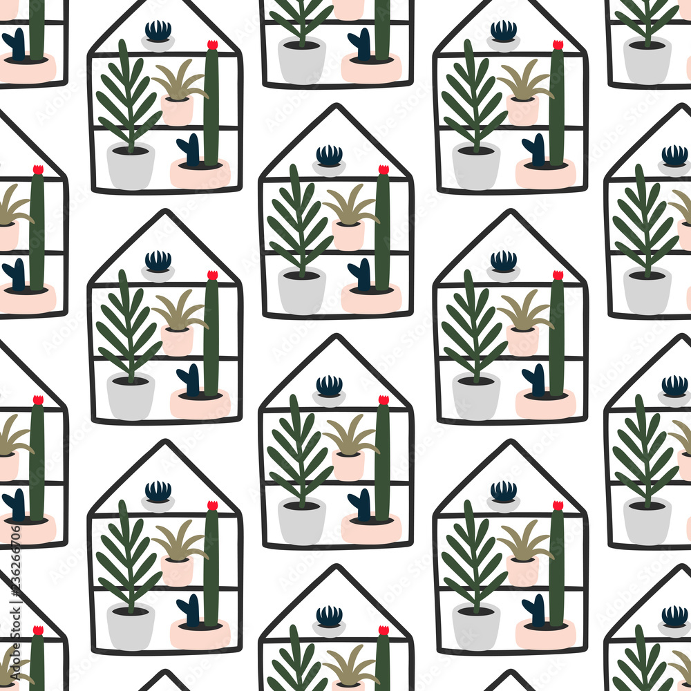 Seamless vector pattern home plants and succulents