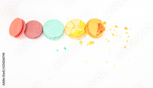 Colorful macarons cakes. Small French cakes.