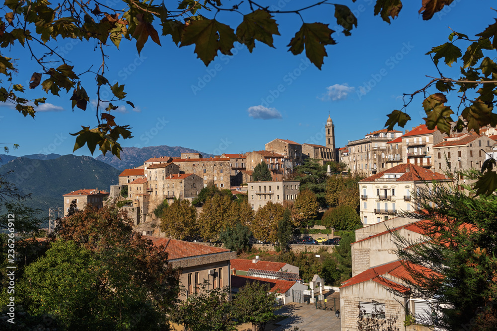Fototapeta premium View of the Corsican city Sartene in a sunny autumn day, France