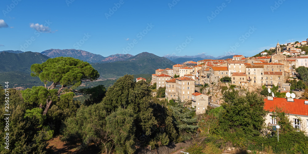 View of the Corsican city Sartene from the hill, France
