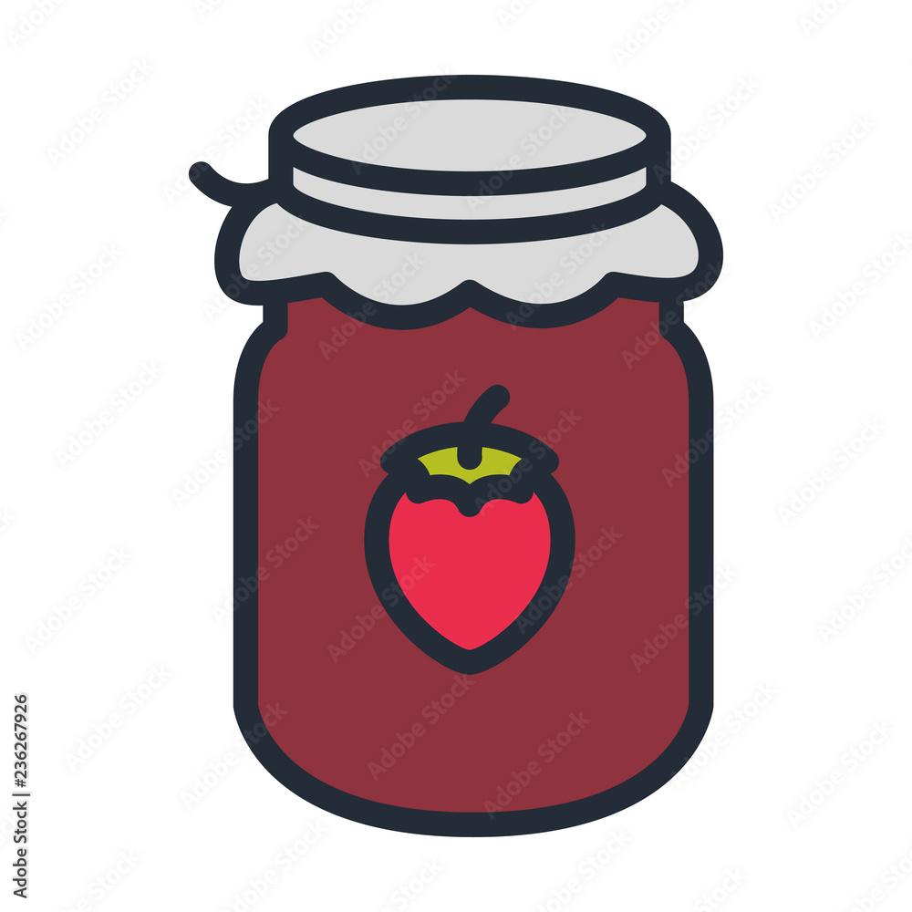 Strawberry Jam Jar Flat Color Line Stroke Icon Pictogram Strawberry Jam Jar Flat Color Line Stroke Icon Pictogram