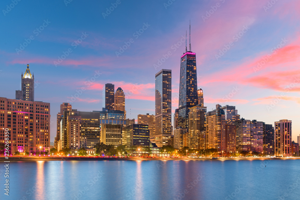 Obraz premium Chicago, Illinois, USA Lake Skyline