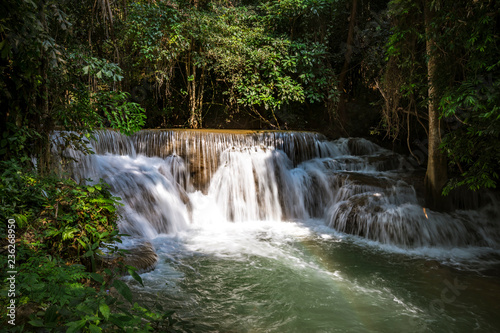 Beautiful of Huai Mae Khamin waterfall at Kanchanaburi, Thailand with tree forest background
