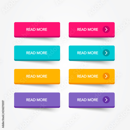 Read More colorful 3d button set on white background. Flat line button collection. Vector web element photo
