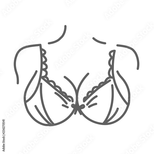 Big beautiful breast in bra doodle icon. Chest form. Cosmetic surgery. Breasts implantation