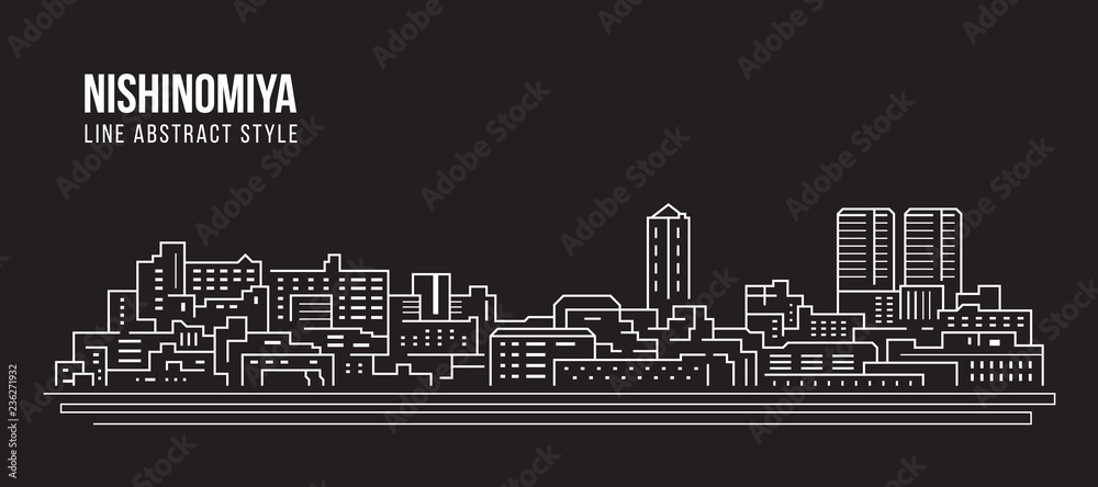 Cityscape Building Line art Vector Illustration design - Nishinomiya city