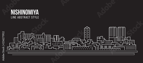 Cityscape Building Line art Vector Illustration design - Nishinomiya city