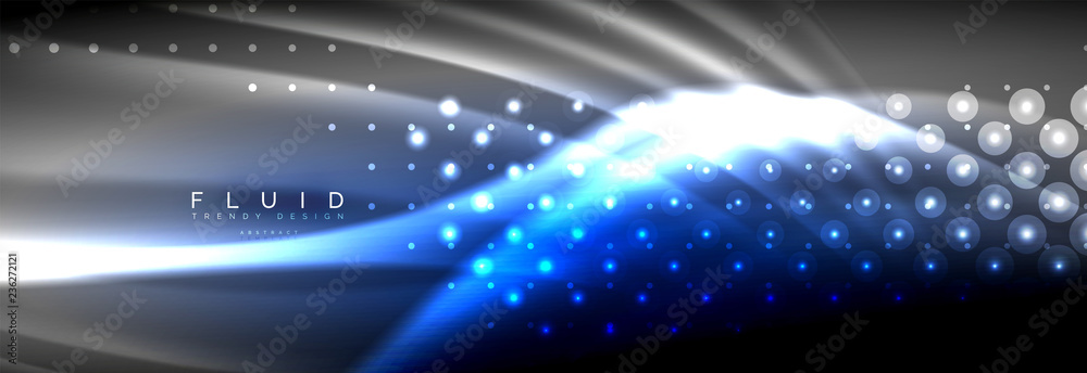 Obraz premium Liquid neon flowing waves, glowing light lines background