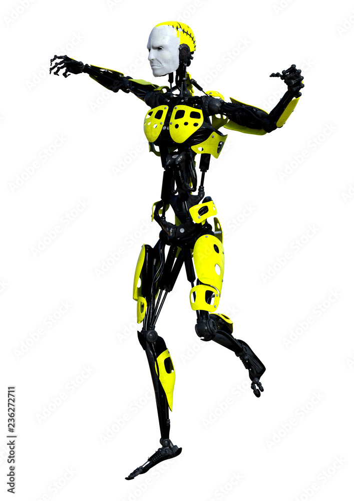 3D Rendering Male Robot on White