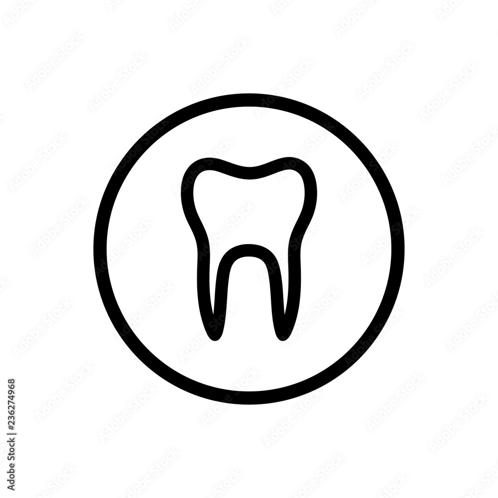Isolated tooth line icon on a circle Isolated tooth line icon on a circle