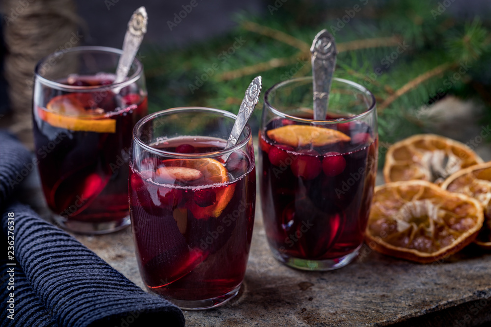 Mulled wine with spices, oranges and cranberries Mulled wine with spices, oranges and cranberries