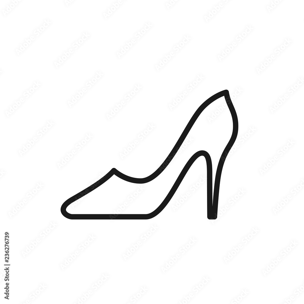 Black isolated outline icon of shoe with heel for women on white background. Line icon of shoe. Black isolated outline icon of shoe with heel for women on white background. Line icon of shoe.