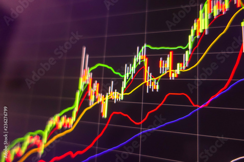 Stock market graph on LED screen background
