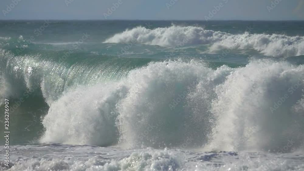 Ocean beautiful roller wave reflects light sea foam great wind waves Ocean beautiful roller wave reflects light sea foam great wind waves