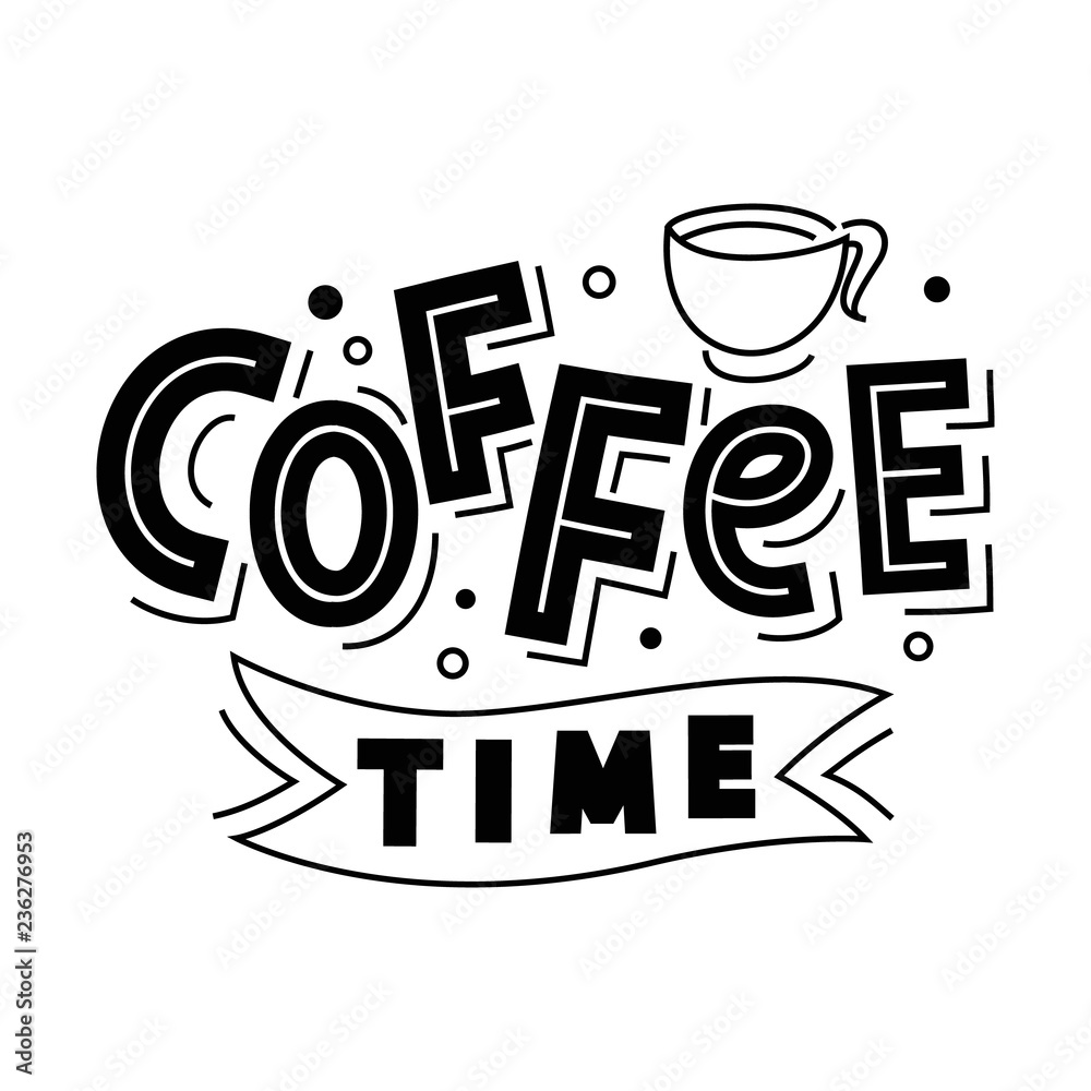Coffee time lettering logo badge, isolated on white Stock-Vektorgrafik |  Adobe Stock