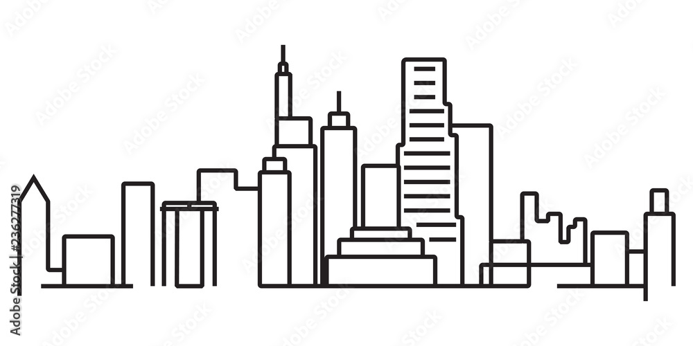 continuous line drawing of modern city skyline