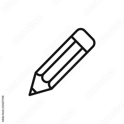 Black isolated outline icon of pencil on white background. Line icon of pencil.