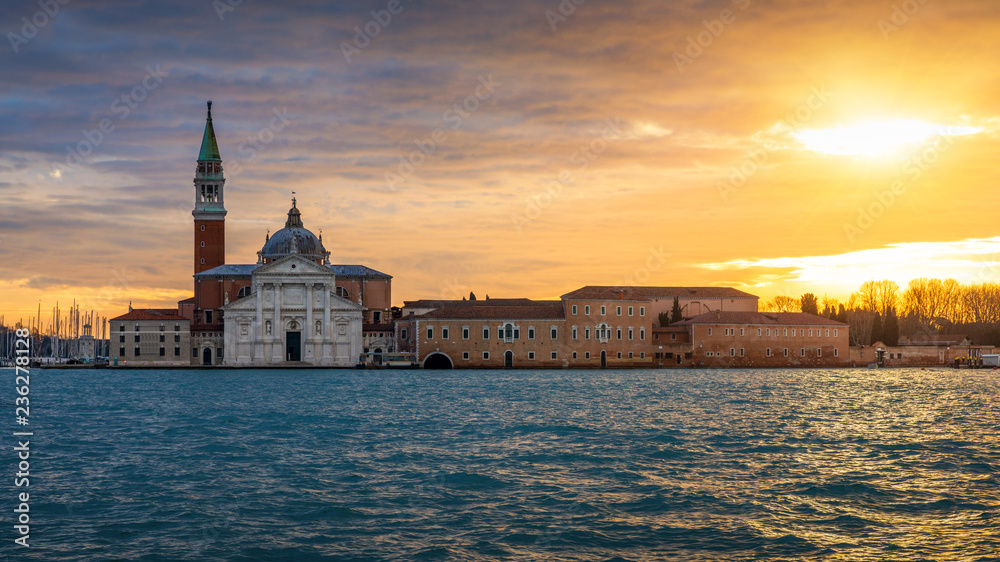 Venice looking over to San Giorgio Maggiore from near St Mark's Square in Italy. Venice Canal Grande with San Giorgio Maggiore church, Venice, Italy