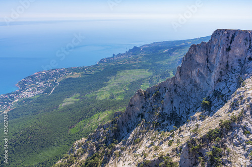 View from the top of the mountain to the seaside town d on the southern slope of the Crimean