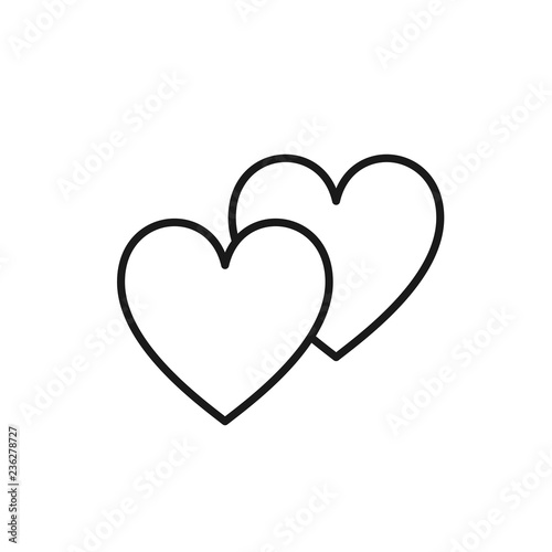 Black isolated outline icon of two hearts on white background. Line Icon of two hearts. Symbol of love.