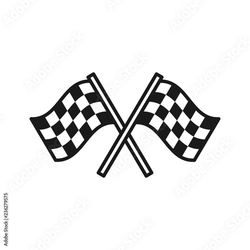 Black isolated outline icon of checkered flags on white background. Line Icon of two waving sport flags.