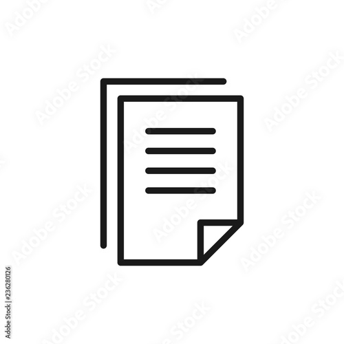 Black isolated outline icon of copy of blank, document, paper on white background. Line Icon of copy of letter.