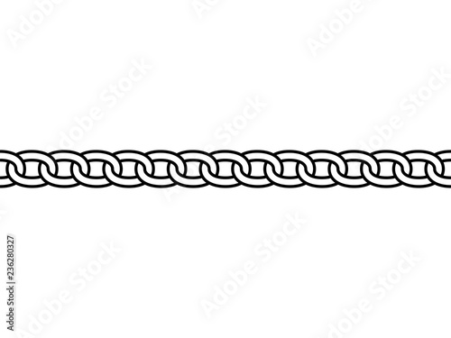 Black isolated outline chain on white background. Seamless pattern of line chain. Decorative border.