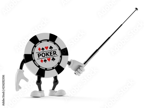 Gambling chip character aiming with pointer stick