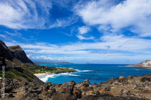 Hawaiian sea from a cliff, O'ahu, Hawaii