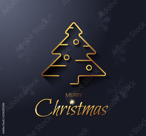 Christmas card with a golden Christmas tree. Modern vector illustration.