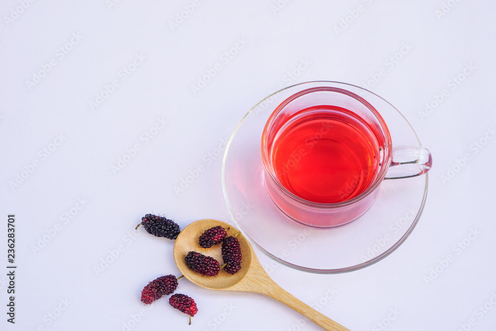 Mulberry fruit and juice,high vitamin c,anti-oxidant,white background Mulberry fruit and juice,high vitamin c,anti-oxidant,white background