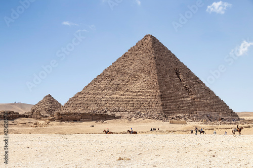 The Pyramid of Menkaure is the smallest of the three main Pyramids of Giza  located on the Giza Plateau in the southwestern outskirts of Cairo  Egypt.