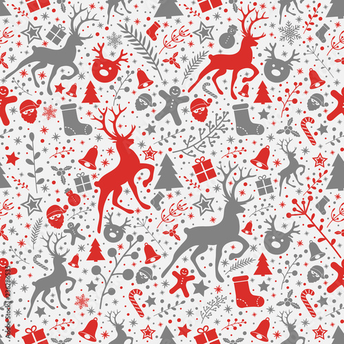 Concept of Christmas wrapping paper with seamless texture. Vector.