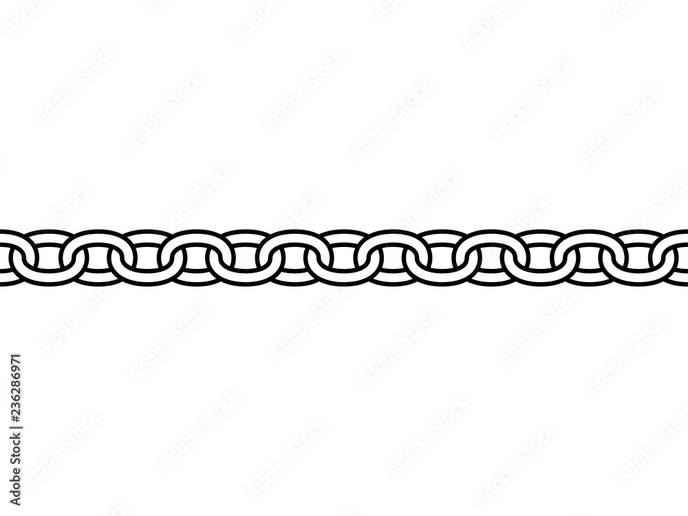Black isolated outline chain on white background. Seamless pattern of line chain. Symbol of strength.