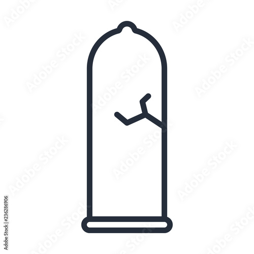 Damaged Broken Condom Sex Protection Contraceptive Anesthetic Flat Line Stroke Icon Pictogram