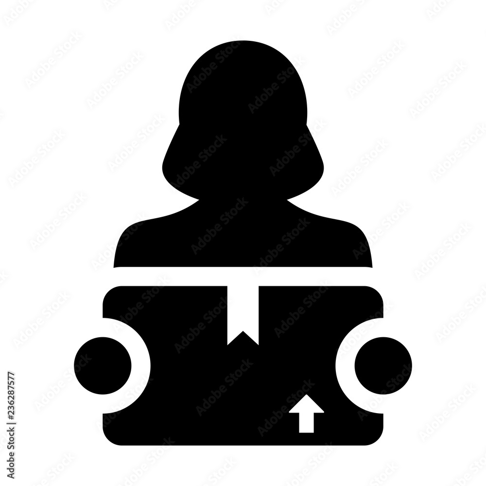 Employee icon vector female logistics worker service person profile avatar with package box for courier and delivery in Glyph Pictogram Symbol illustration Employee icon vector female logistics worker service person profile avatar with package box for courier and delivery in Glyph Pictogram Symbol illustration