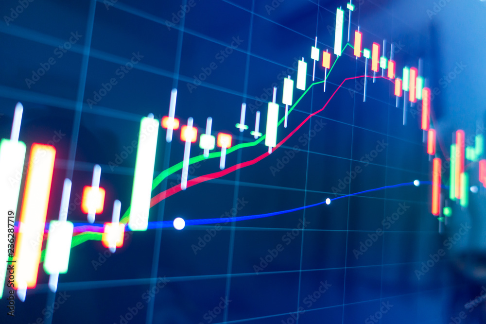 Stock market graph on LED screen monitor Stock market graph on LED screen monitor
